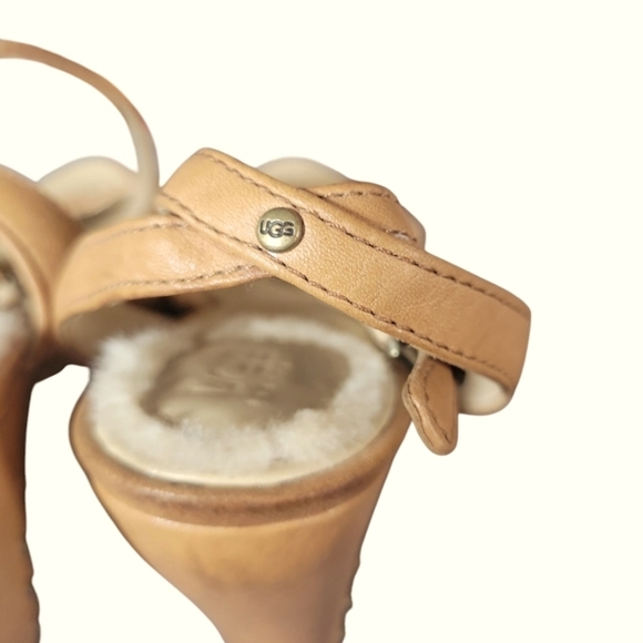 UGG 'Rochelle' Women's Tan Studded Strappy Wedge Stacked Ankle Strap Sandals W8 - Picture 9 of 10